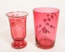 FIVE PIECES OF CRANBERRY GLASS