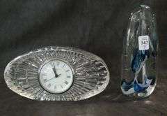 WATERFORD CLOCK AND ART GLASS SCULPTURE