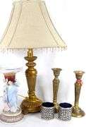 TABLE LAMP, GLASSWARE, POTTERY