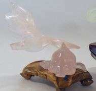 CHINESE GREEN JADE AND PINK QUARTZ CARVINGS