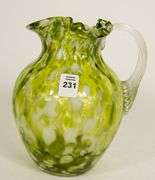 GREEN SPATTER GLASS PITCHER