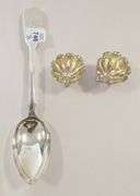 STERLING STUFFING SPOON AND OPEN SALTS