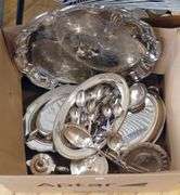 BOX LOT OF SILVER PLATE AND CUTLERY
