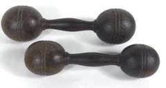 PAIR ANTIQUE WOODEN DUMBBELLS