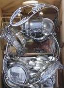 BOX LOT OF SILVER PLATE AND CUTLERY