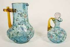 BLUE GLASS PITCHER AND CRUET