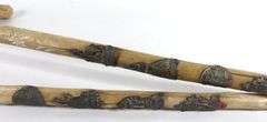 TWO PRIMITIVE CARVED WALKING STICKS & DUCK DECOY