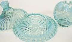 OPALESCENT GLASS BUTTER DISH AND VASE