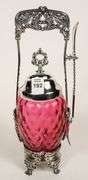 CRANBERRY GLASS PICKLE CRUET
