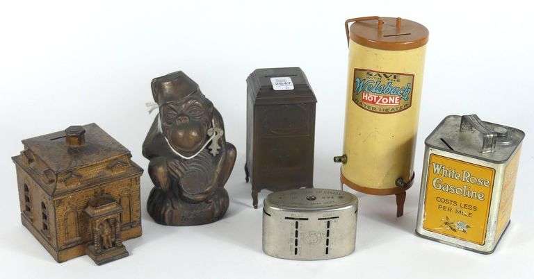 6 ANTIQUE/VINTAGE COIN BANKS