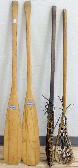 PAIR CANOE PADDLES & LACROSSE STICKS