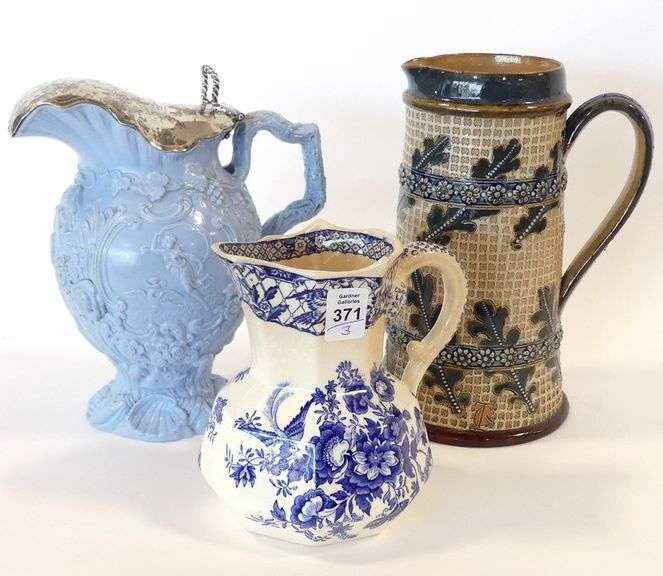 THREE ANTIQUE ENGLISH POTTERY JUGS