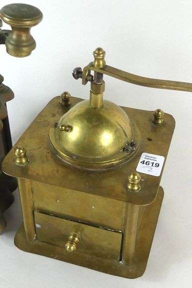 TWO BRASS COFFEE GRINDERS
