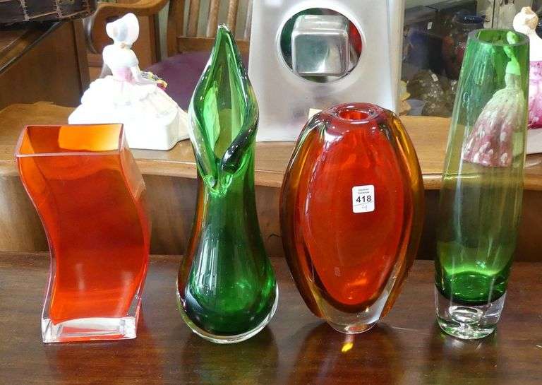 FOUR MCM ART GLASS VASES