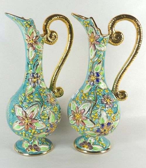 PAIR MAJOLICA PITCHERS