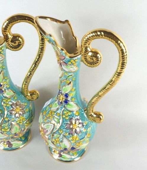 PAIR MAJOLICA PITCHERS