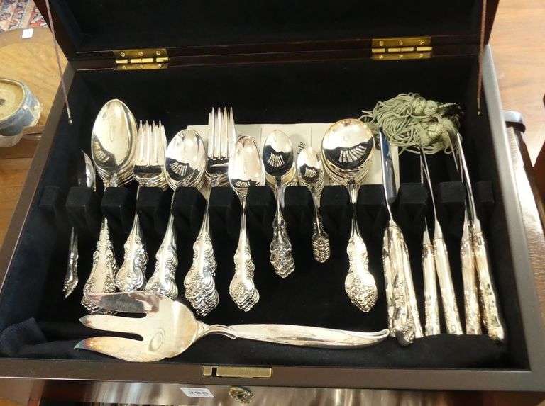 TWO SETS OF SILVER PLATE FLATWARE IN CANTEEN