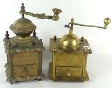 TWO BRASS COFFEE GRINDERS