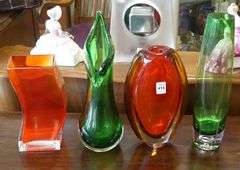 FOUR MCM ART GLASS VASES