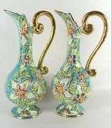 PAIR MAJOLICA PITCHERS