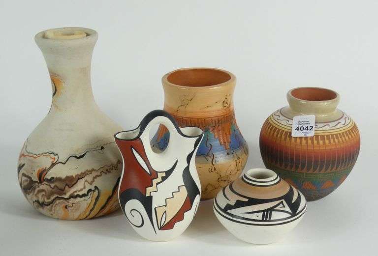 5 SIGNED POTTERY VASES
