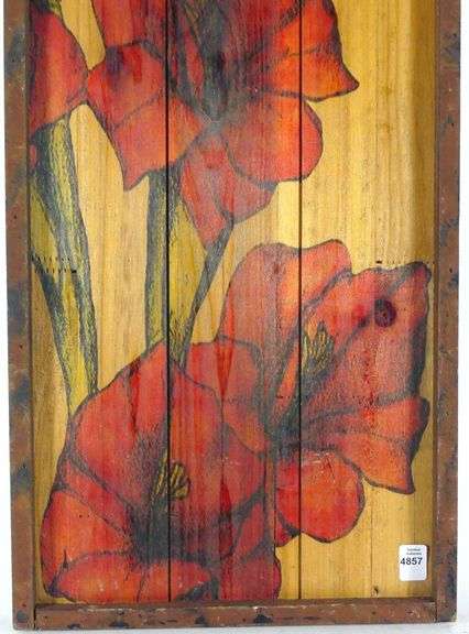 FLORAL PAINTING ON WOOD PANEL
