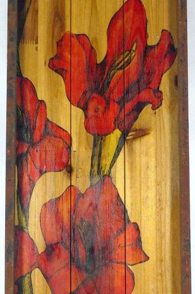 FLORAL PAINTING ON WOOD PANEL