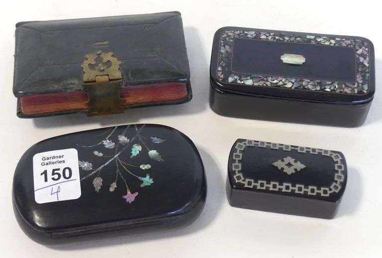 THREE SNUFF BOXES AND POCKET BOOK