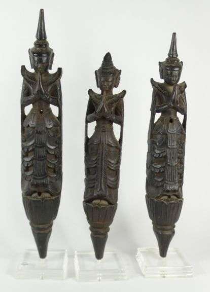 SET THREE BURMESE CARVED FIGURES