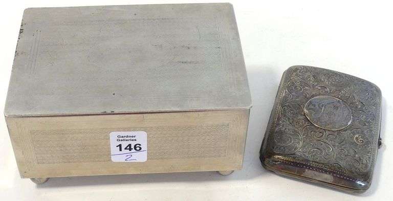 STERLING CIGARETTE CASE AND SILVER PLATE CIGARETTE BOX