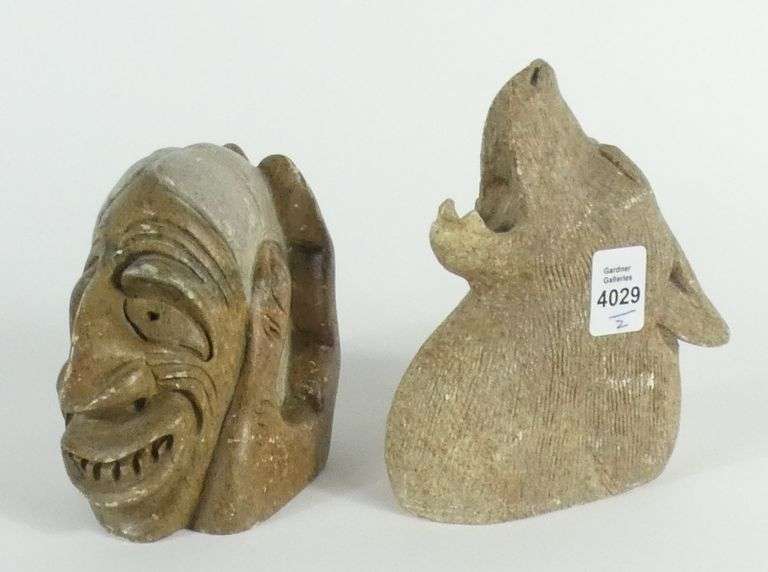 2 IROQUOIS SCHOOL STONE CARVINGS