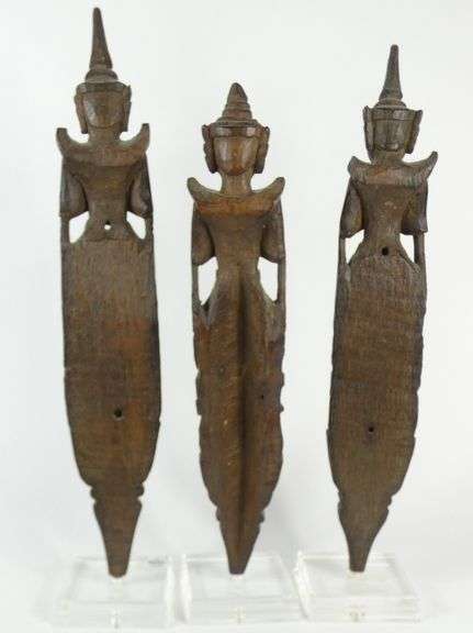 SET THREE BURMESE CARVED FIGURES