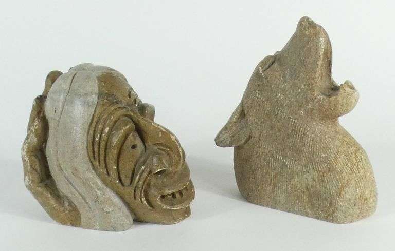 2 IROQUOIS SCHOOL STONE CARVINGS