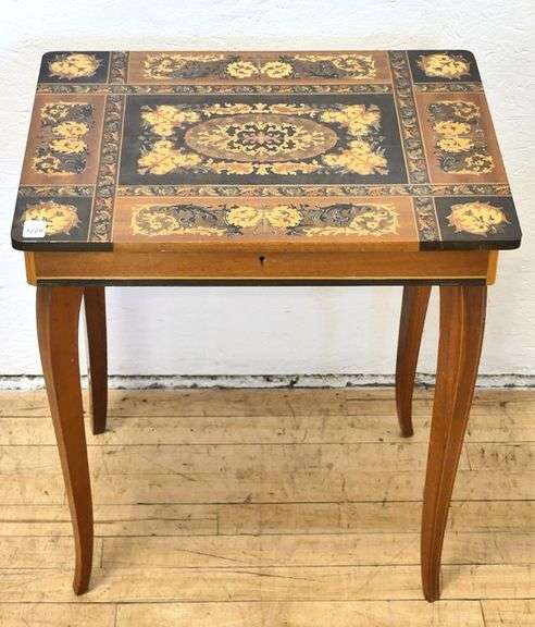 INLAID SIDE TABLE WITH MUSIC BOX