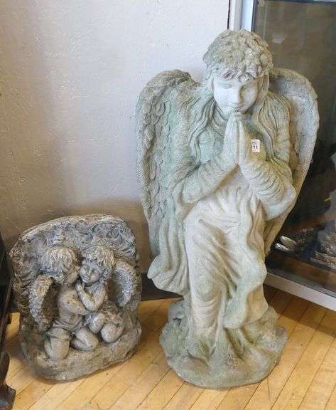 TWO "ANGEL" CEMENT GARDEN ORNAMENTS