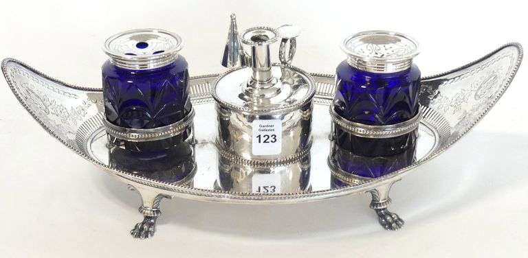 FOOTED SILVER PLATE DRESSER SET