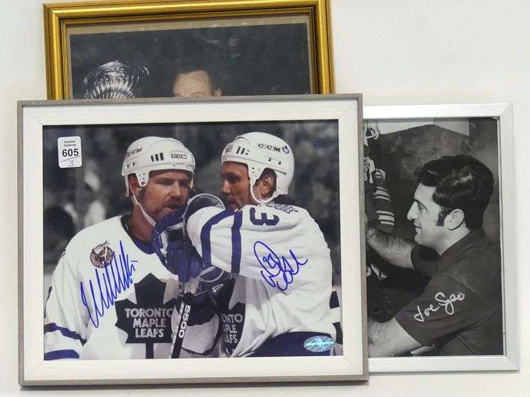 THREE AUTOGRAPHED TORONTO MAPLE LEAFS PHOTOS