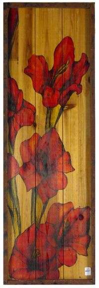 FLORAL PAINTING ON WOOD PANEL