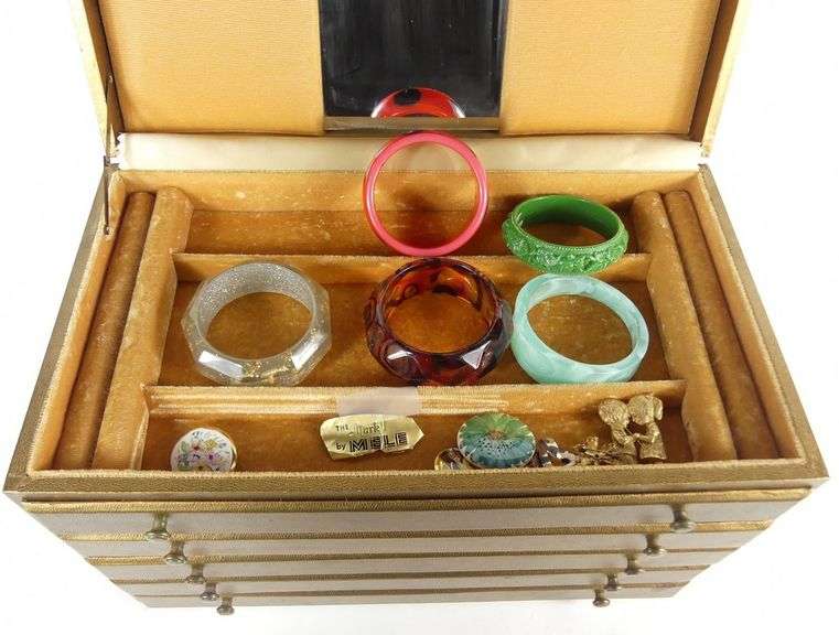 VINTAGE JEWELLERY BOX WITH CONTENTS