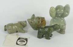 4 INUIT GREEN STONE CARVINGS