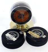 THREE AUTOGRAPHED HOCKEY PUCKS