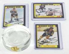 OTTAWA SENATORS PAPERWEIGHT AND THREE BOBBY ORR CARDS