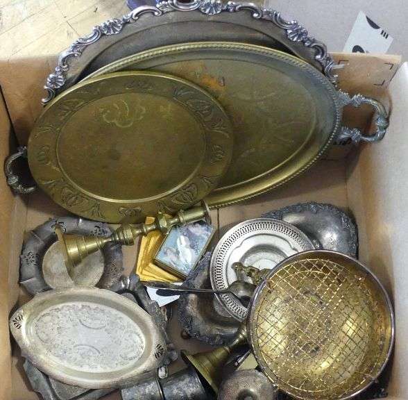 BOX LOT OF CUTLERY, SILVER PLATE AND BRASS