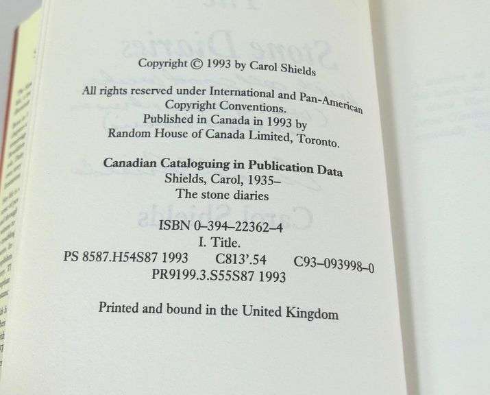 THE STONE DIARIES BY CAROL SHIELDS, SIGNED BY THE AUTHOR