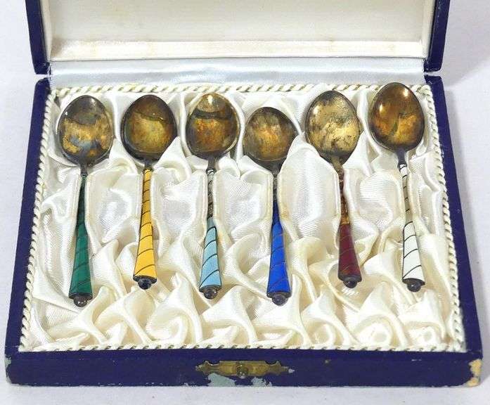SET OF ENAMELED STERLING COFFEE SPOONS