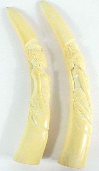 PAIR IVORY TUSK CARVINGS