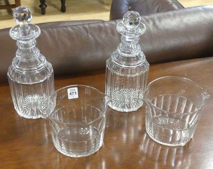 PAIR OF DECANTERS AND WINE RINSERS