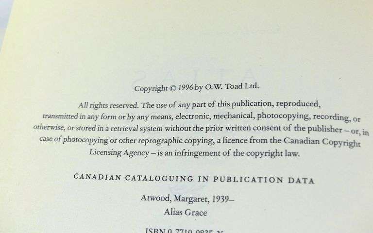 ALIAS GRACE BY MARGARET ATWOOD, SIGNED BY THE AUTHOR