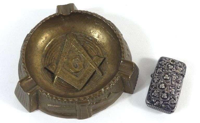 SILVER MATCH SAFE & ASHTRAY