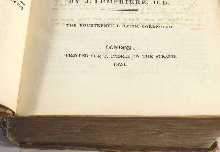 1826 LEMPRIERES CLASSICAL DICTIONARY